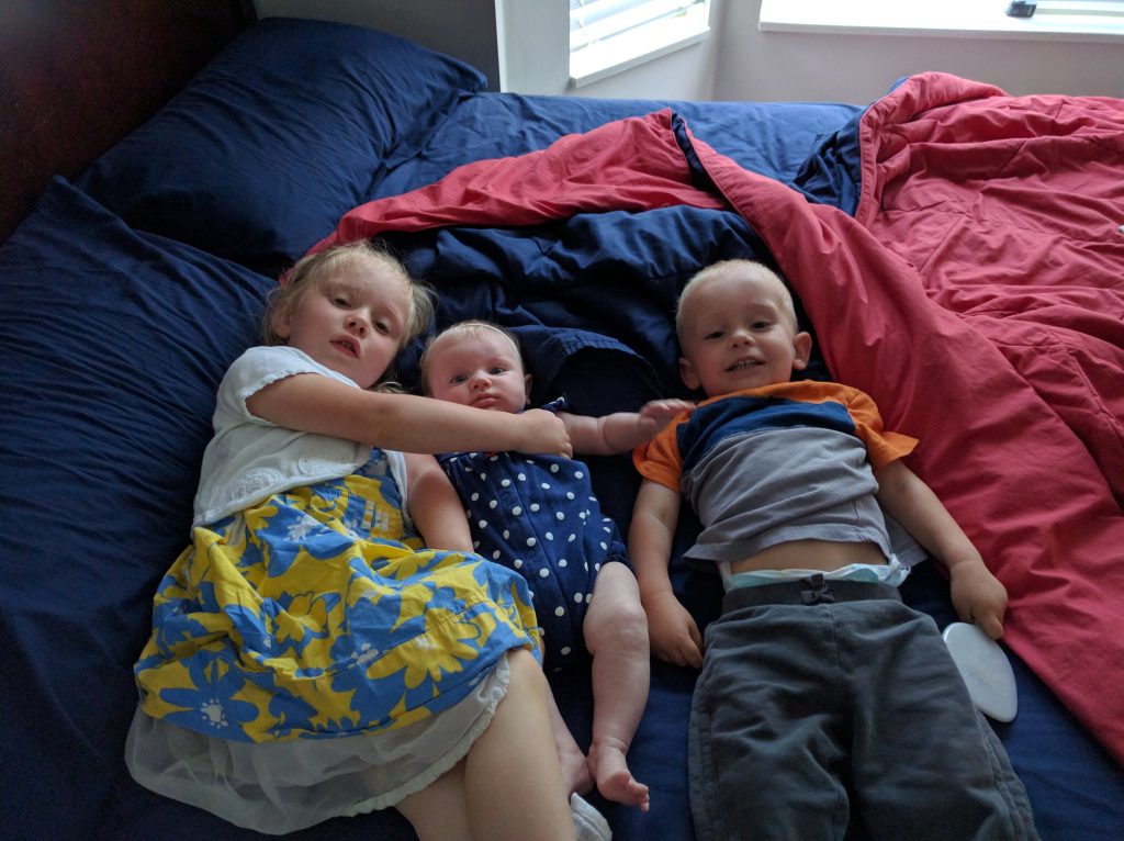 This was taken as I was playing a game with the kids where I covered the with a blanket, wondered aloud where they had gone, and then miraculously found them as I pulled the blanket off. It was such a sweet moment for me to see them all together and "found." I am truly so grateful that Heavenly Father gave them to me!