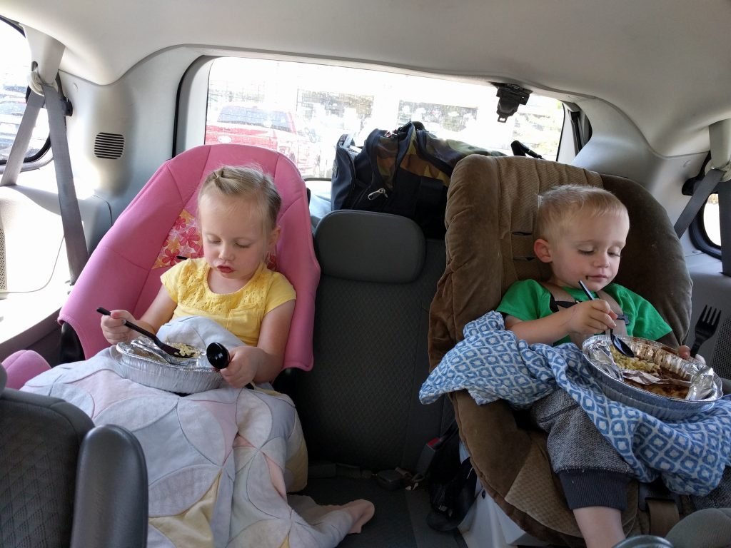 This is the kids on the way down. We stopped in Spanish Fork for lunch, and the kids ate unprecedentedly well for being in the car!